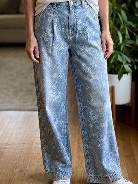 Flying Monkey Floral Soft Denim Jeans – Wide Leg, Super High Rise